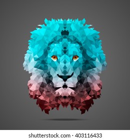 Lion low poly portrait. Gradient Rose Quartz - Limpet Shell.  Side light source. Abstract polygonal illustration.