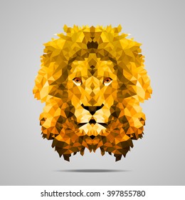 Lion low poly portrait. Symmetric gold gradient. Abstract polygonal illustration.