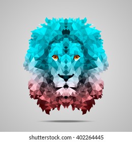 Lion low poly portrait  Symmetric gradient Rose Quartz    Limpet Shell  Abstract polygonal illustration 