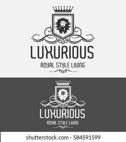 Lion Luxurious Crest Logo Design Template Icons