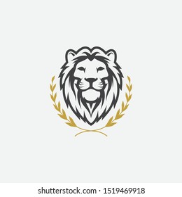 lion luxury logo icon template, elegant lion logo design illustration, lion head with crown logo, lion elegant symbol