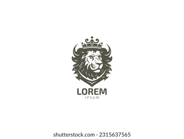 lion luxury logo icon template, elegant lion logo design illustration, lion head with crown logo