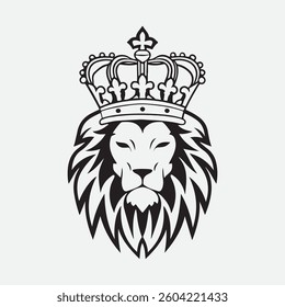 lion luxury logo icon template, elegant lion logo design illustration, lion head with crown logo, lion elegant symbol. 