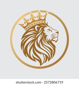 lion luxury logo icon vector, elegant lion logo design illustration, lion head with crown logo, lion elegant symbol.