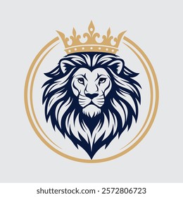 lion luxury logo icon vector, elegant lion logo design illustration, lion head with crown logo, lion elegant symbol.