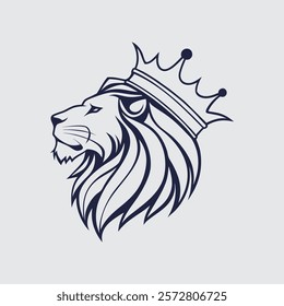 lion luxury logo icon vector, elegant lion logo design illustration, lion head with crown logo, lion elegant symbol.