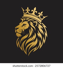 lion luxury logo icon vector, elegant lion logo design illustration, lion head with crown logo, lion elegant symbol.