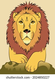 Lion lying down. Lion's head. The lion is lying on a rock. Vector illustration for web design, websites, backgrounds and print.