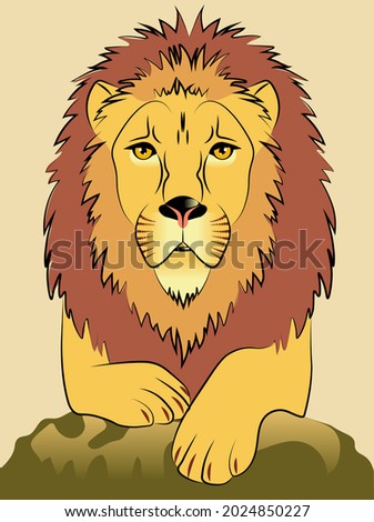Lion lying down. Lion's head. The lion is lying on a rock. Vector illustration for web design, websites, backgrounds and print.