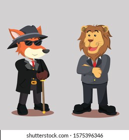 lion and mafia fox vector illustration design