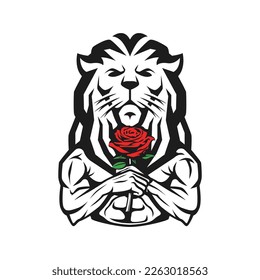 lion man carrying flowers vector illustration
