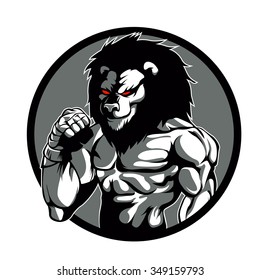 A lion man character MMA fighter pose