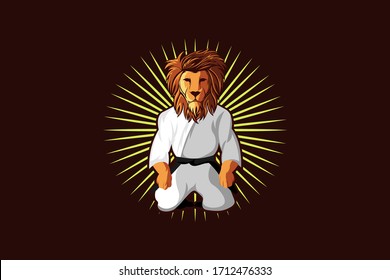 The lion man is sitting in Seiza position, wearing Karate Gi, this logo suitable for  Martial arts college, sports shop, esport logo your gaming team's mascot.