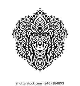 Adorno de mandala de león. Ilustración vectorial. Flor Dibujo étnico. Animal de león en estilo boho zen. Dibujo para colorear, Leo zodiac, Astrología