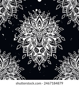 Lion mandala ornament. Vector Pattern illustration. Flower Ethnic drawing. Lion animal in Zen boho style. Coloring page, Leo zodiac, Astrology