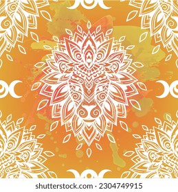 Lion mandala pattren. Vector illustration. Flower Ethnic drawing. Decorative Lion animal in Zen boho style. Boho, hippie for decoration