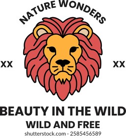 A lion with a mane and face in the style of sign illustrations