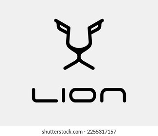 Lion Mane Leo Flat Face Head Abstract Simple Line Art Linear Minimalist Elegant Vector Logo Design