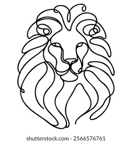 Lion with a mane lying. Continuous one line drawing. Vector illustration. Line art