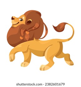 Lion with Mane as Proud Powerful Wild African Animal Walking Vector Illustration