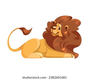 Lion with Mane as Proud Powerful Wild African Animal Lying Vector Illustration