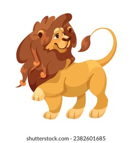 Lion with Mane as Proud Powerful Wild African Animal Walking Vector Illustration