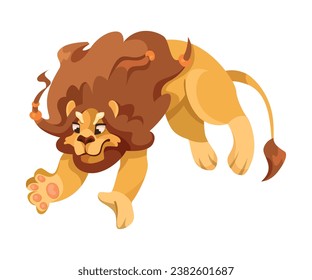 Lion with Mane as Proud Powerful Wild African Animal Jumping Vector Illustration