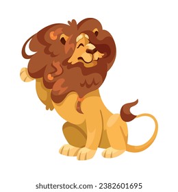 Lion with Mane as Proud Powerful Wild African Animal Sitting Vector Illustration