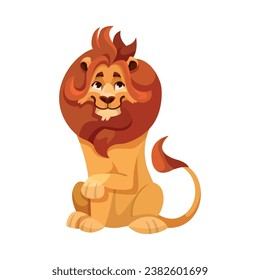 Lion with Mane as Proud Powerful Wild African Animal Sitting Vector Illustration