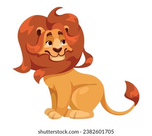 Lion with Mane as Proud Powerful Wild African Animal Sitting Vector Illustration