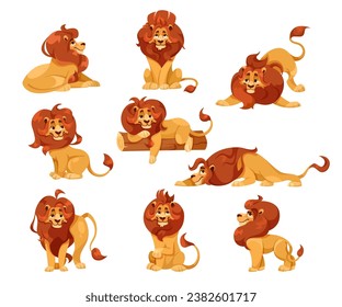 León con Mane como orgulloso poderoso animal salvaje africano en diferente vector de nariz