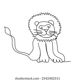 Un león con melena caminando lentamente Ilustración vectorial arte de línea