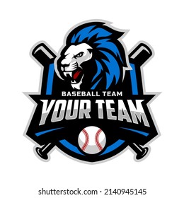 Lion mascot for baseball team logo. Vector illustration. Great for team or school mascot or t-shirts and others.	
