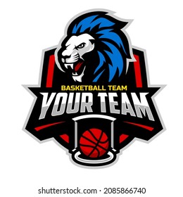 Lion mascot for a basketball team logo. Vector illustration. Great for team or school mascot or t-shirts and others.	
