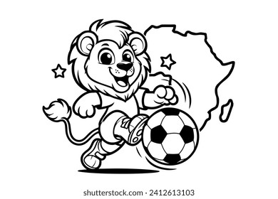 A Lion Mascot cartoon character playing football soccer Ghana symbol africa continent team vector art comic drawing