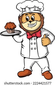 lion mascot cartoon illustration design as chef