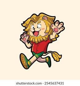 Lion mascot character cartoon red jersey