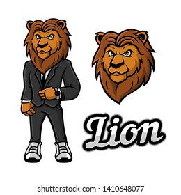 lion mascot character set wearing tuxedo