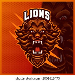 Lion mascot esport logo design illustrations vector template, Tiger logo for team game streamer 