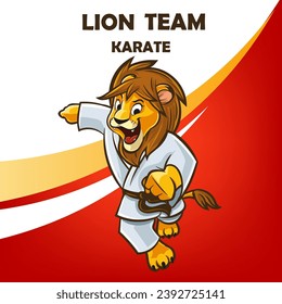 Lion mascot with karate kimono cartoon logo