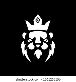 Lion mascot logo black and white version. lion king in sport style, mascot logo illustration design vector	