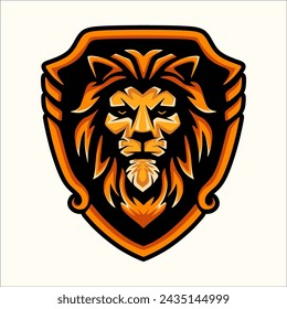 lion mascot logo design, illustration of jungle king logo design, shield, lion head