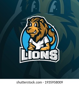 lion mascot logo design with modern illustration concept style for badge, emblem and t shirt printing. smart lion illustration.