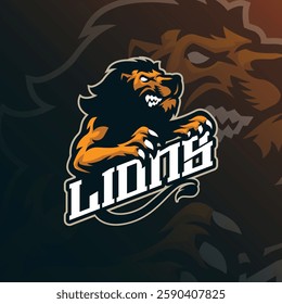 Lion mascot logo design with modern illustration concept style for badge, emblem and t shirt printing. Angry lion illustration for sport team.