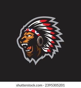 Lion mascot logo design vector with modern illustration concept style for badge, emblem and t shirt printing. Lion head tribe illustration for sport and esport team.