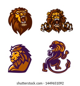 Lion, Mascot logo set, Vector illustration.