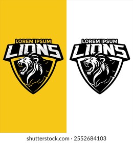 lion mascot logo with shield