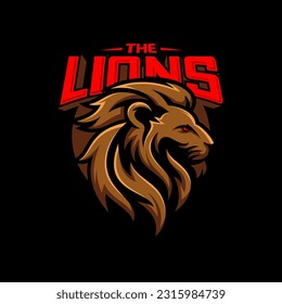 Lion mascot sport logo design. Lion animal mascot head vector illustration logo. Wild predator cat head mascot, Lion head emblem design for Sports team, lion king. Vector illustration