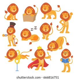 Lion mascot vector pose happy cartoon cute wild character safari mammal cat jungle animal illustration.