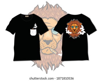 Lion mascot vector. Smoker lion illustration with t shirt design